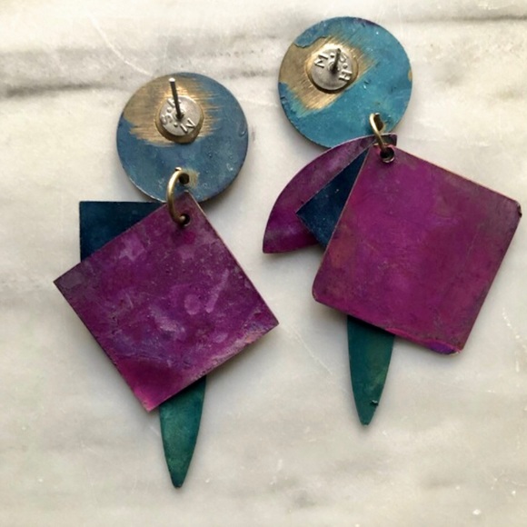 Artisan 90’s Metal Painted Earrings - Picture 3 of 4